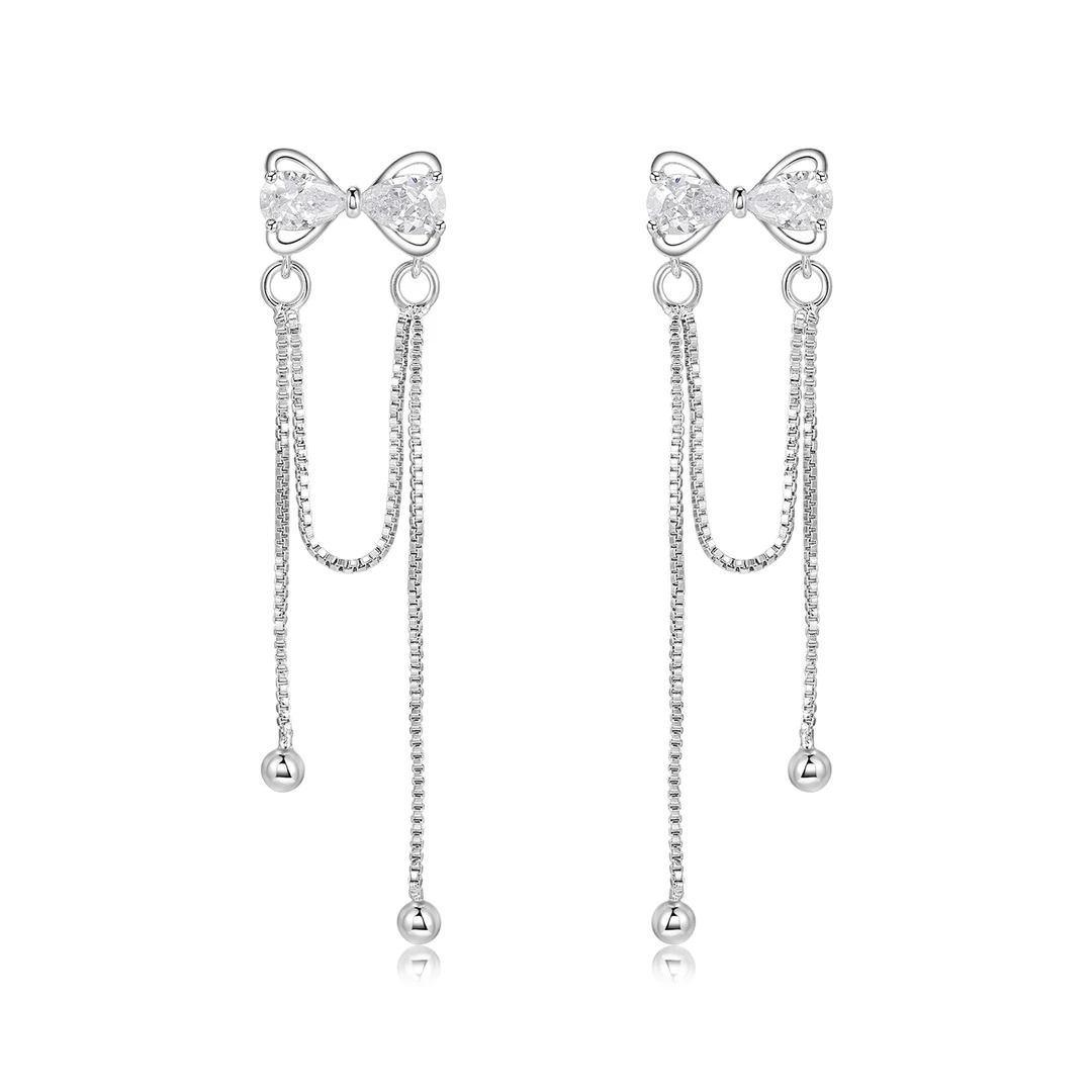 TEEX 铜合金合成锆石耳饰 高档甜美公主蝴蝶结满钻流苏女人味耳环