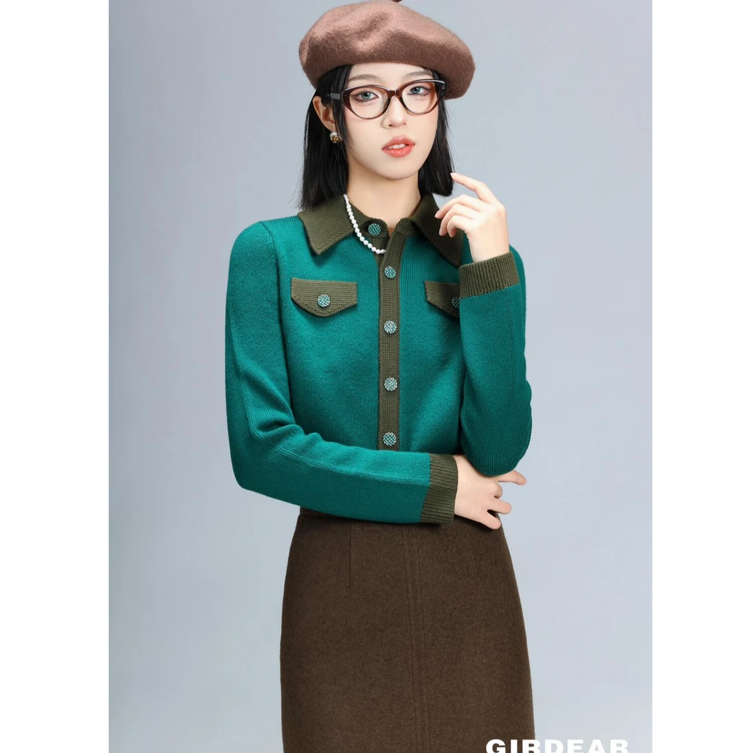 GIRDEAR/哥弟1499222秋冬新款精致洋气复古质感小香羊毛针织衫