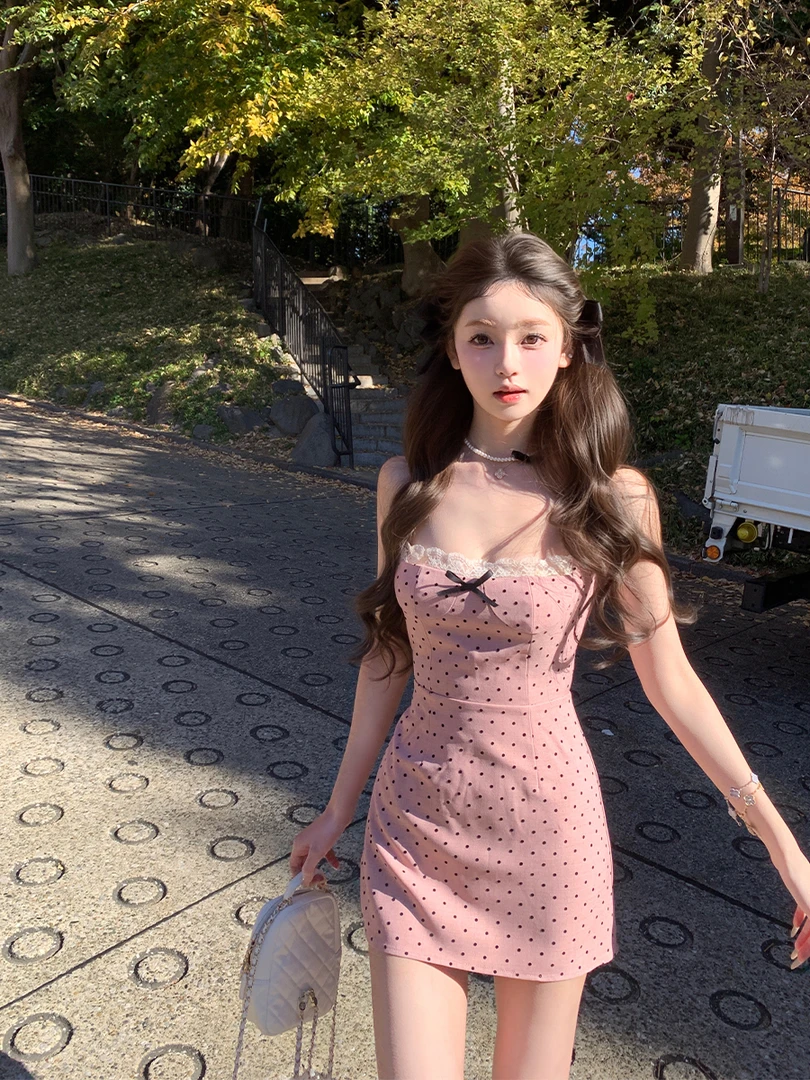 【混血甜心】设计感波点三色露背吊带连衣裙女辣妹气质显瘦短裙子潮