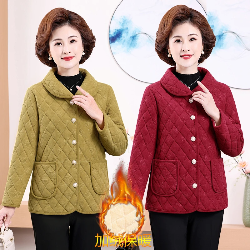 中老年妈妈装冬季棉衣新款洋气加绒加厚老年人女秋冬短款棉袄外套