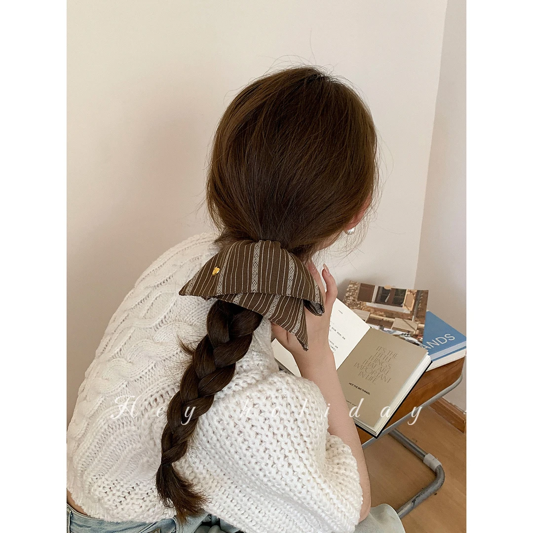 韩国博主同款条纹方形大肠发圈爱心蝴蝶结皮筋2024新款高级感发饰