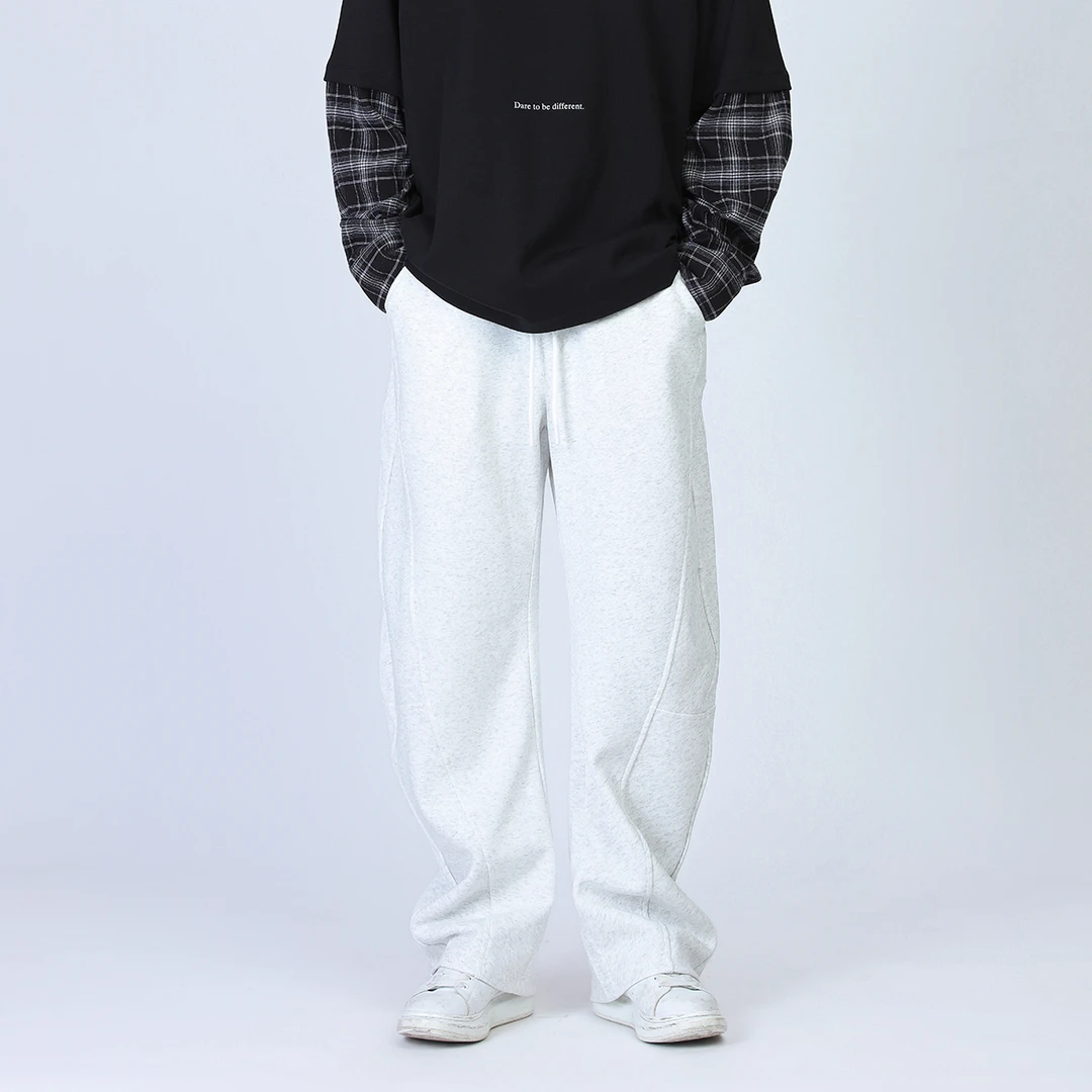 【YOUTH CARVING】新款结构裁剪针织坑条肌理感宽松弯刀阔腿休闲裤