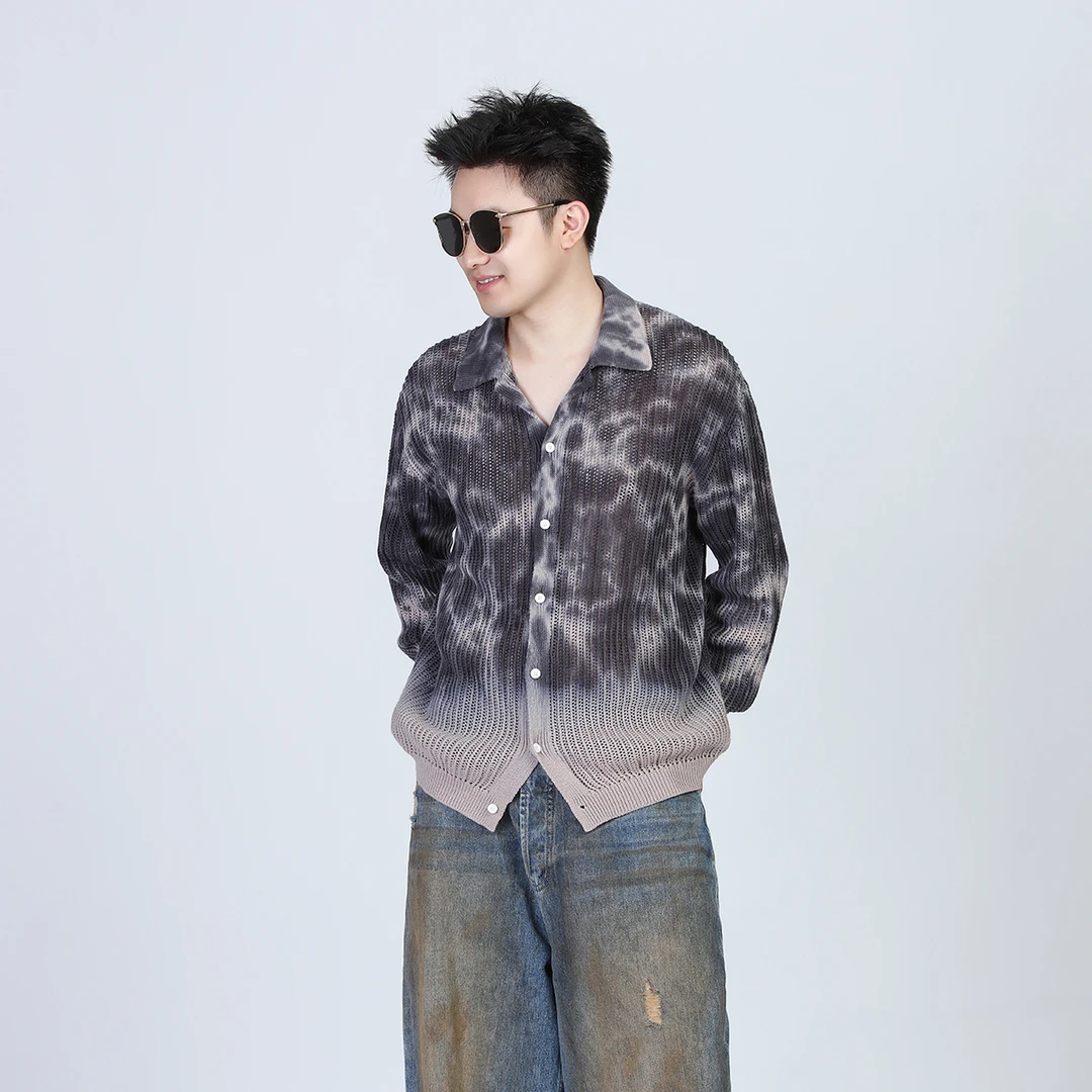 【YOUTH CARVING】早秋复古时尚街头风休闲个性晕染针织长袖毛衣