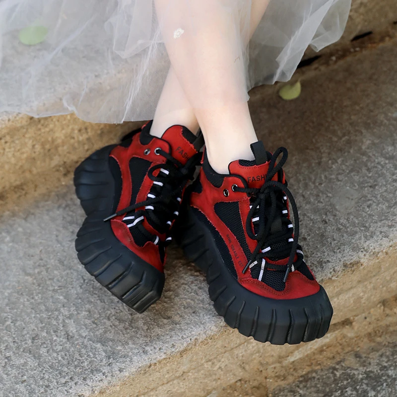 断码福利牛皮单鞋复古拼色运动休闲皮鞋女老爹鞋秋季厚底时尚