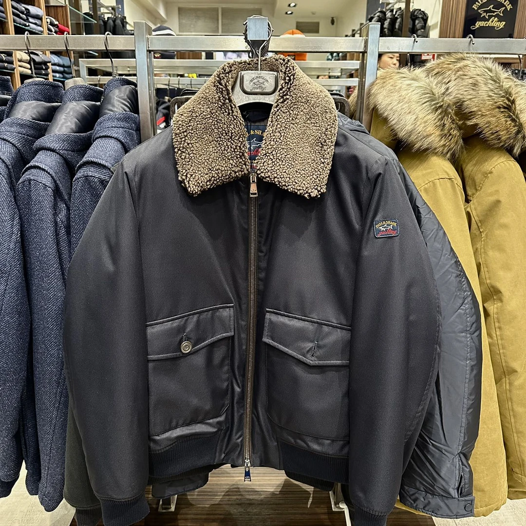 意鲨 不可退换 带毛领藏青色男士棉衣