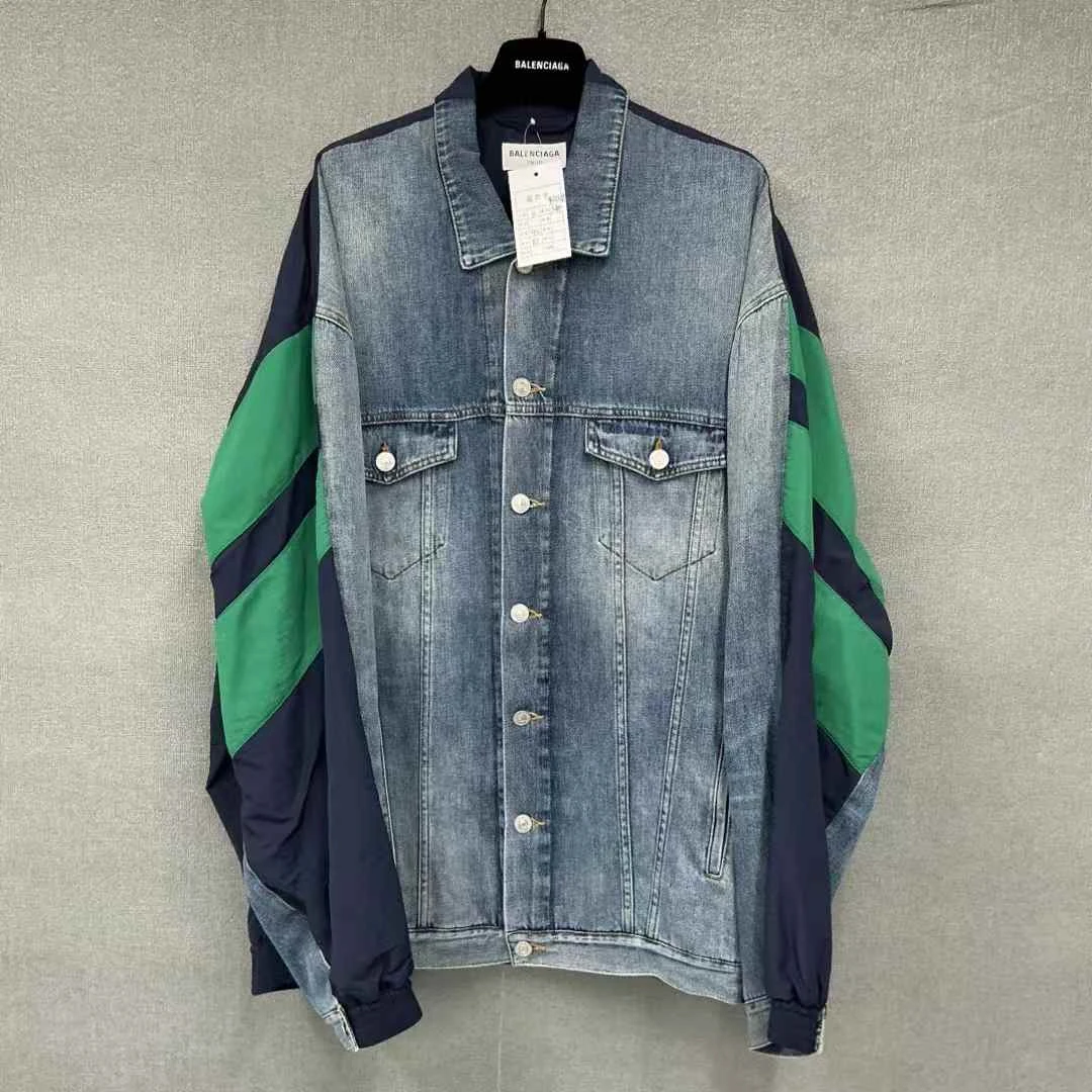 全新未使用 Balenciaga/巴黎世家 拼接刺绣logo牛仔夹克外套3码