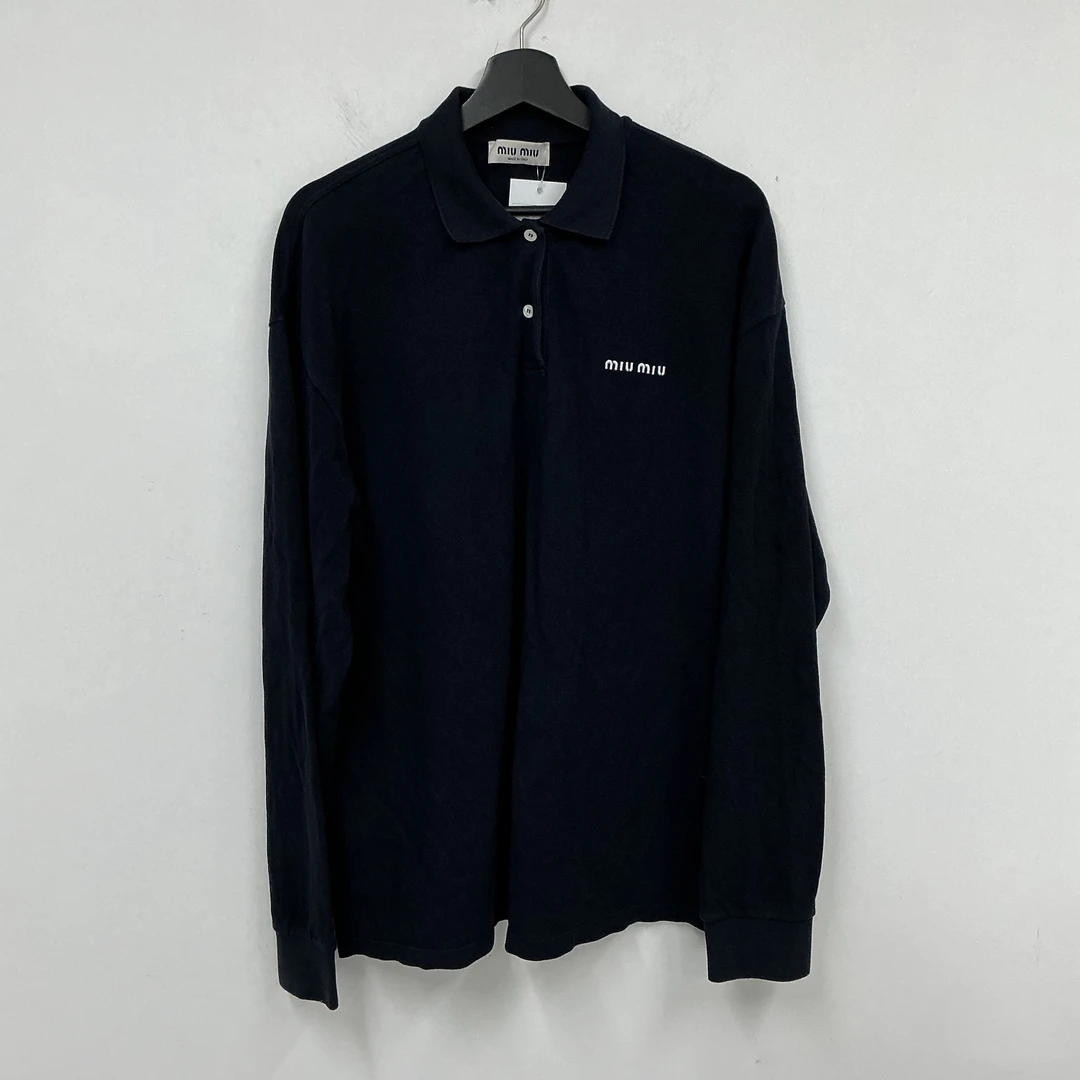 MIUMIU缪缪logo刺绣长袖polo衫海军蓝色/99新带吊/M码
