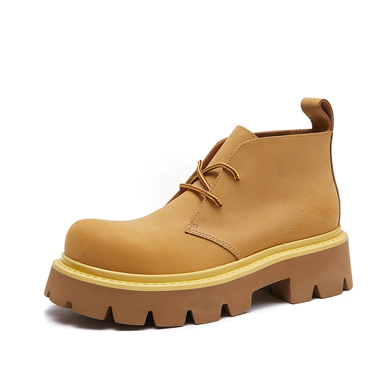 BV ANNSW意大利头层牛皮马丁靴厚底增高高帮工装登山鞋大黄靴潮男