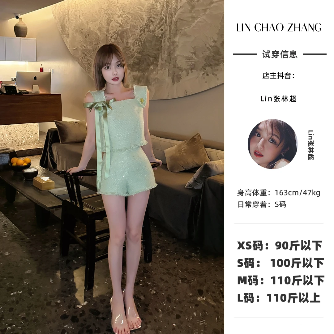 【蜜瓜绿】LD240158 小香风上衣LD240159小香风半裙P2024139W蝴蝶结