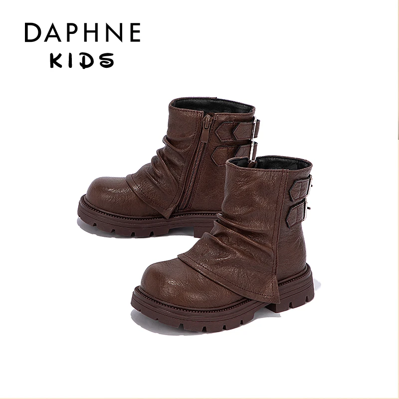 Daphne达芙妮女童靴子2024冬季加绒保暖儿童棉靴高帮马丁靴638062
