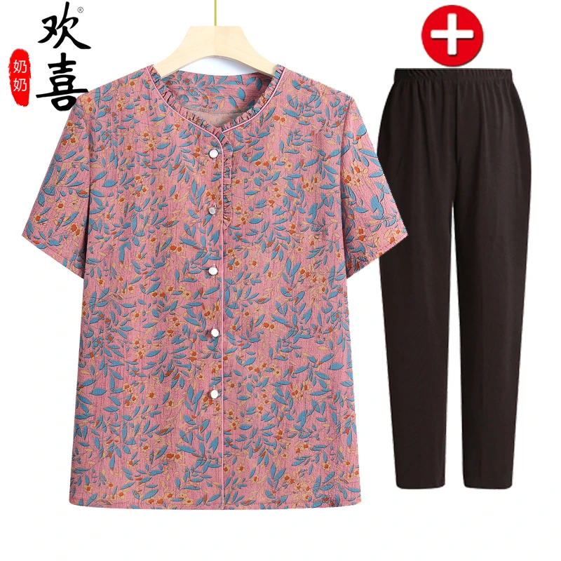 中老年人女装奶奶夏装短袖雪纺衫60-70岁80夏季薄款上新短款衣服