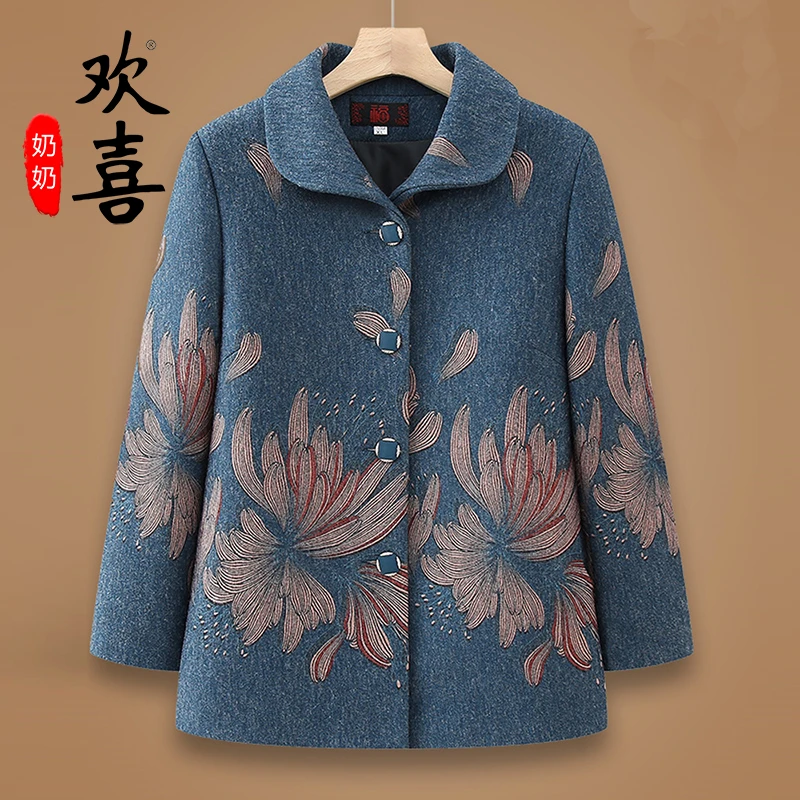 奶奶春装新款中老年人女装妈妈春秋外套老太太休闲老人上衣服翻领