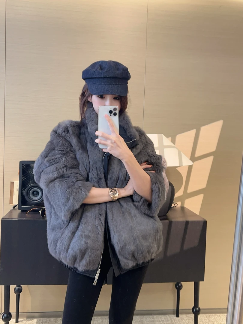 【立领两面穿兔毛外套】SY1432