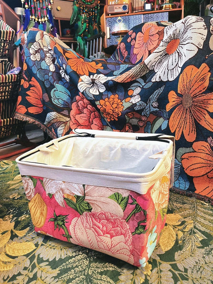 60升牡丹百合带盖带拉链防水防尘大容量筐换季衣物收纳箱包