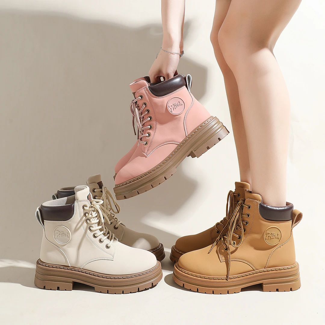 paul frank/大嘴猴2024秋冬马丁靴秋大黄靴百搭短靴女靴子英伦风