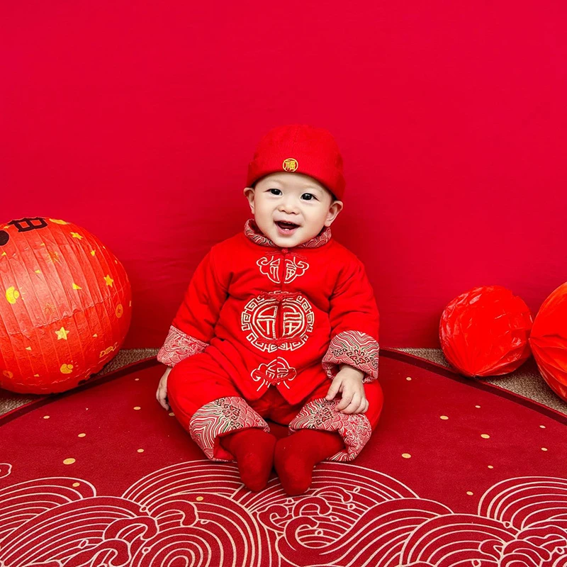 男宝宝拜年服冬季男童唐装过年新年装婴儿百天衣服抓周岁礼服套装