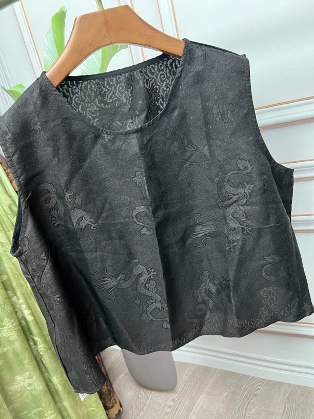 99-139 直播间真丝红云纱背心上衣夏季桑蚕丝短宽松休闲无袖