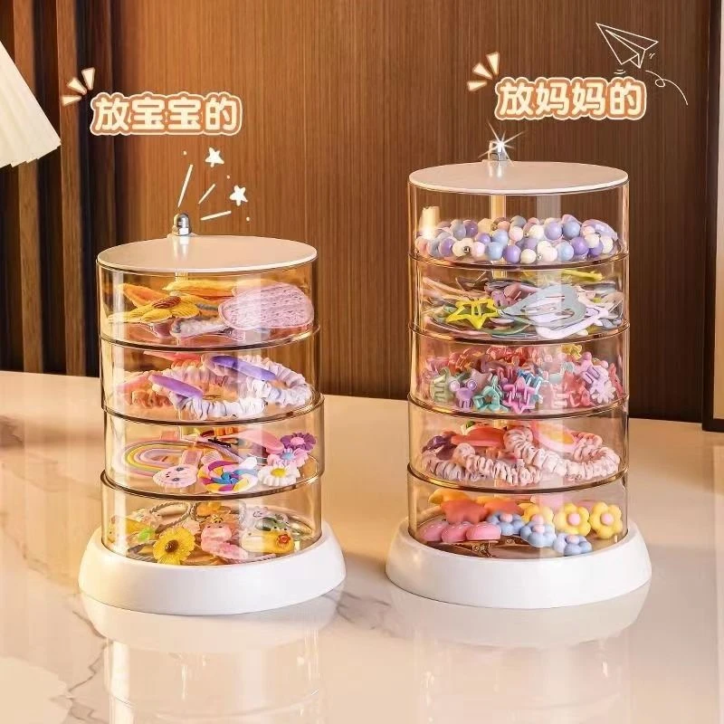 儿童发饰收纳盒新款旋转发卡头饰夹头饰品盒子头绳皮筋首饰盒多层