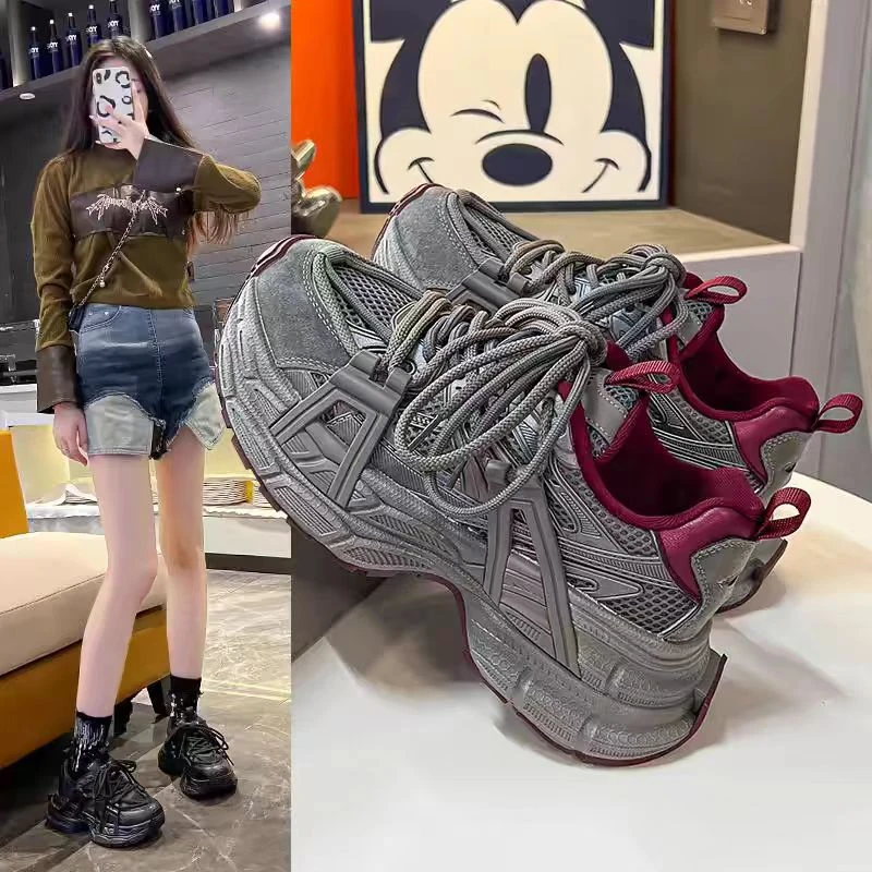 韩版双鞋带厚底加绒老爹鞋女2025春季新款复古百搭时尚休闲运动鞋