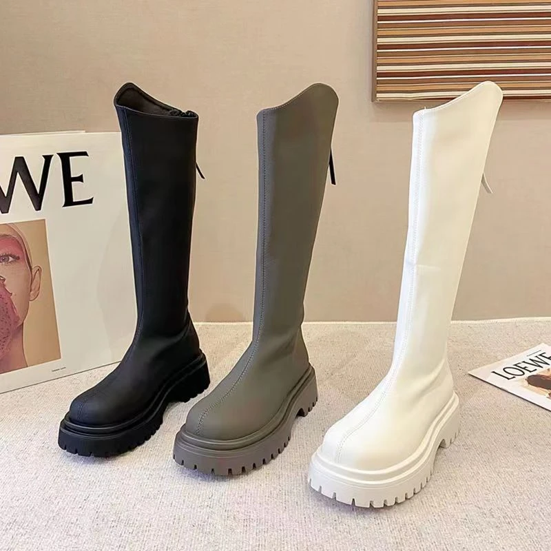 法式厚底高筒靴女2025春季新款骑士靴高筒弹力瘦瘦靴不过膝长靴女