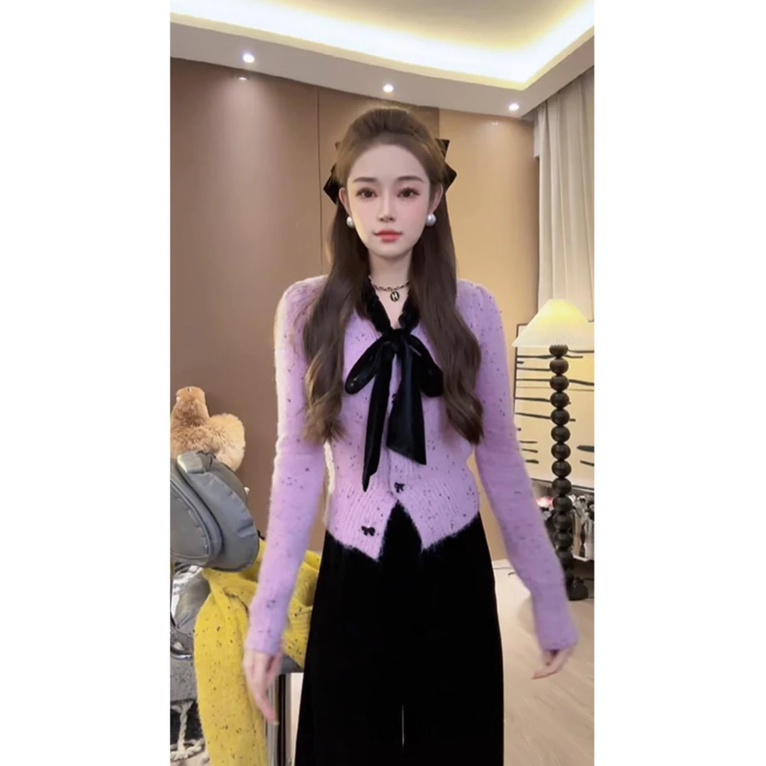 尤猫蝴蝶结毛衣设计感针织修身显瘦百搭毛衣上衣气质时尚修身上衣