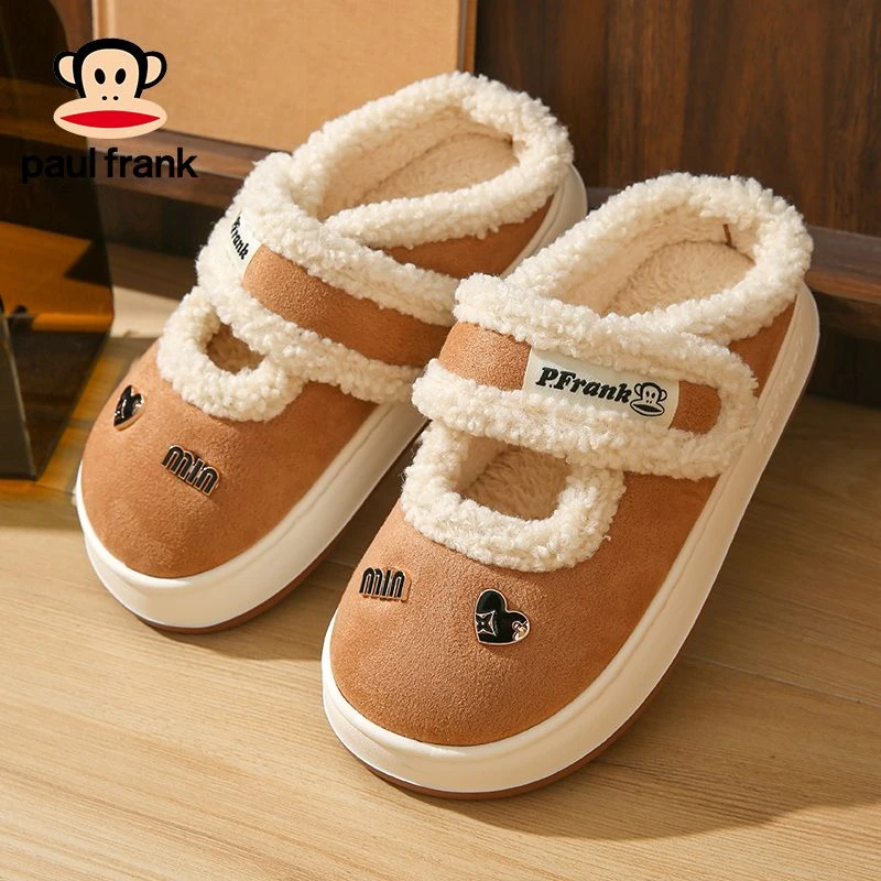 大嘴猴麂皮绒棉拖鞋女款保暖透气eva材质4.0cm厚底室内居家可外穿