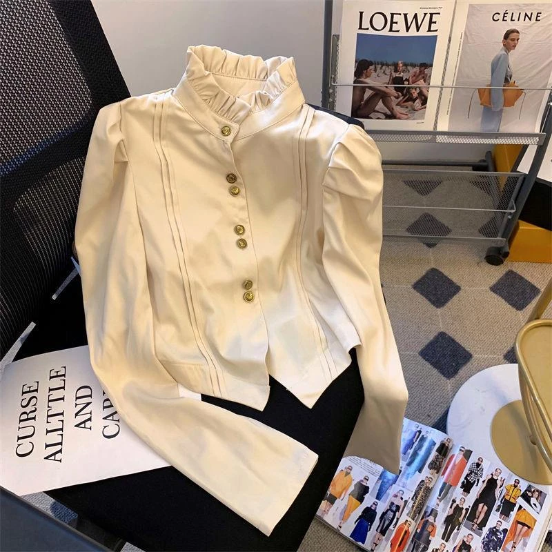 法式宫廷风衬衫别致小衫女秋季新款收腰泡泡长袖流行2024上衣