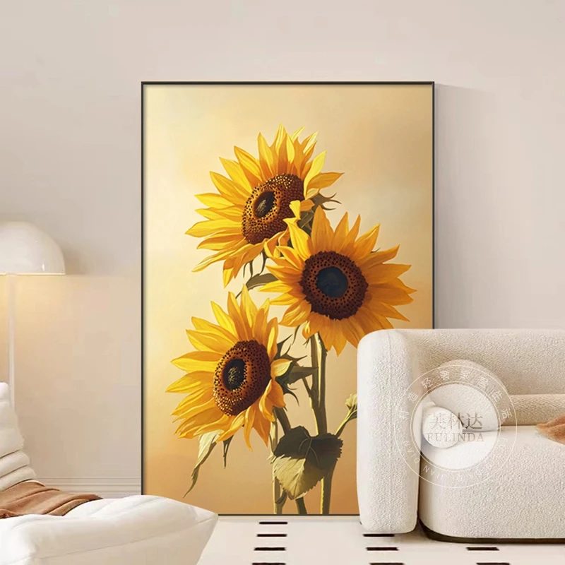 芙林达现代简约向日葵客厅装饰画高档餐厅玄关画沙发背景墙壁挂画