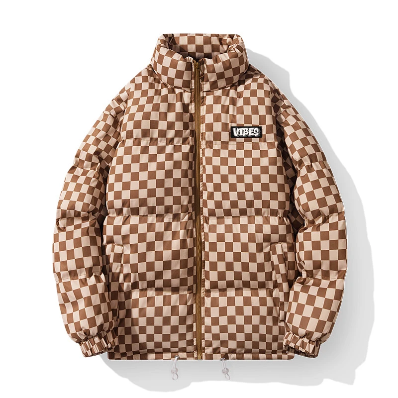 FANGKE/方刻2024冬季新款棉服男女同款格子潮流ins宽松外套