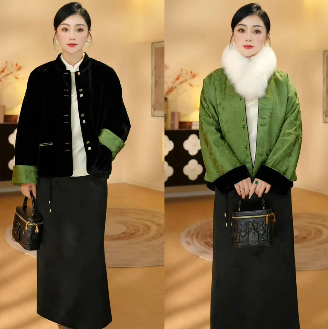 《晓君定制》2693《墨翠》时尚气质新中式显瘦中国风复古棉服