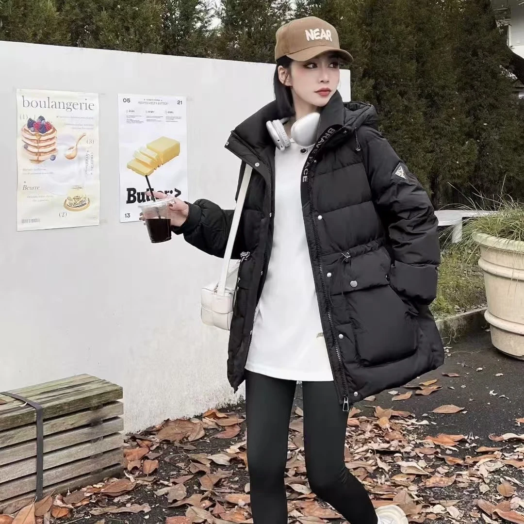 【悦悦】收腰连帽女中长款冬季加厚保暖外套8821