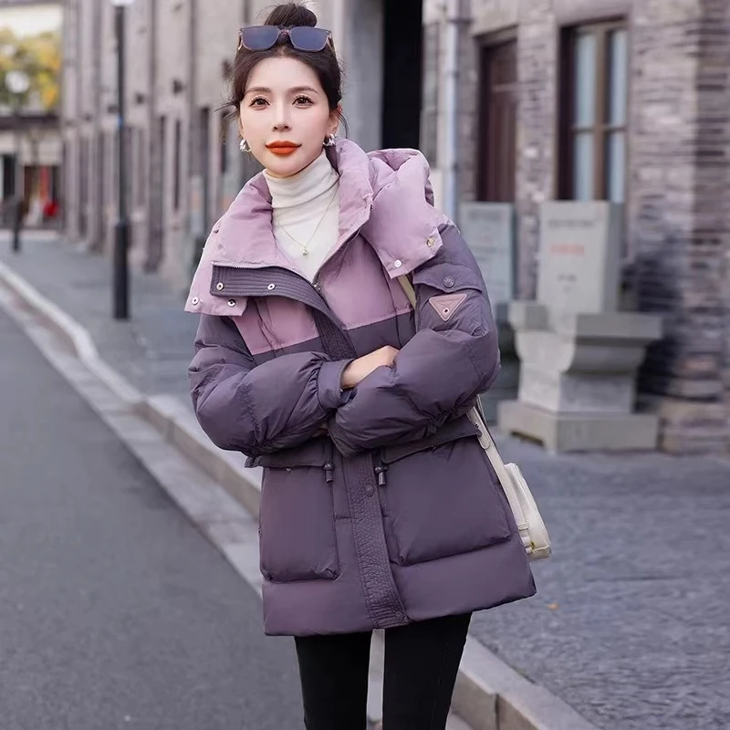 【悦悦】女中长款羽绒服收腰拼色小个子百搭外套128