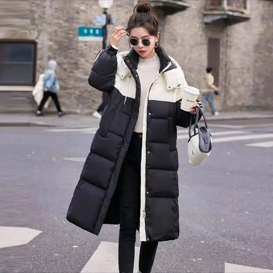 【美拉德】新款美拉德撞色女韩版中长款加厚宽松羽绒服外套