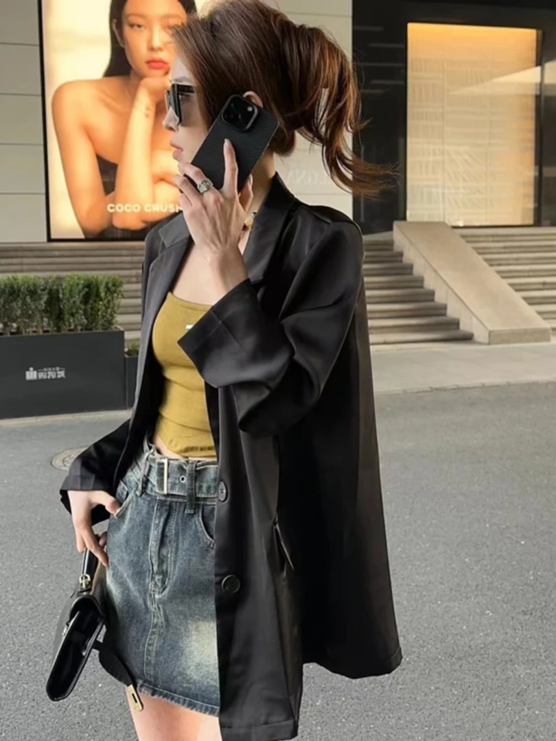2025春夏季丝滑感缎面西装外套女轻柔高级感长袖防晒衣小个子西服
