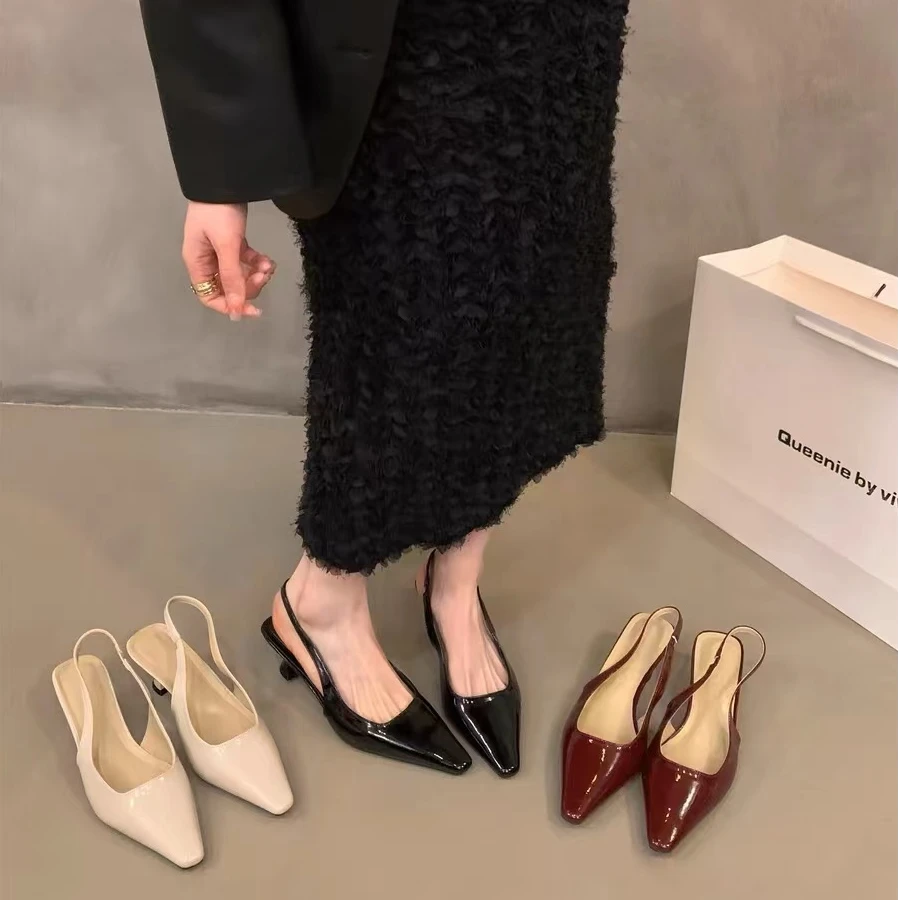 【801-1000】法式尖头高跟包头凉鞋女配裙子时尚气质细跟中跟单鞋