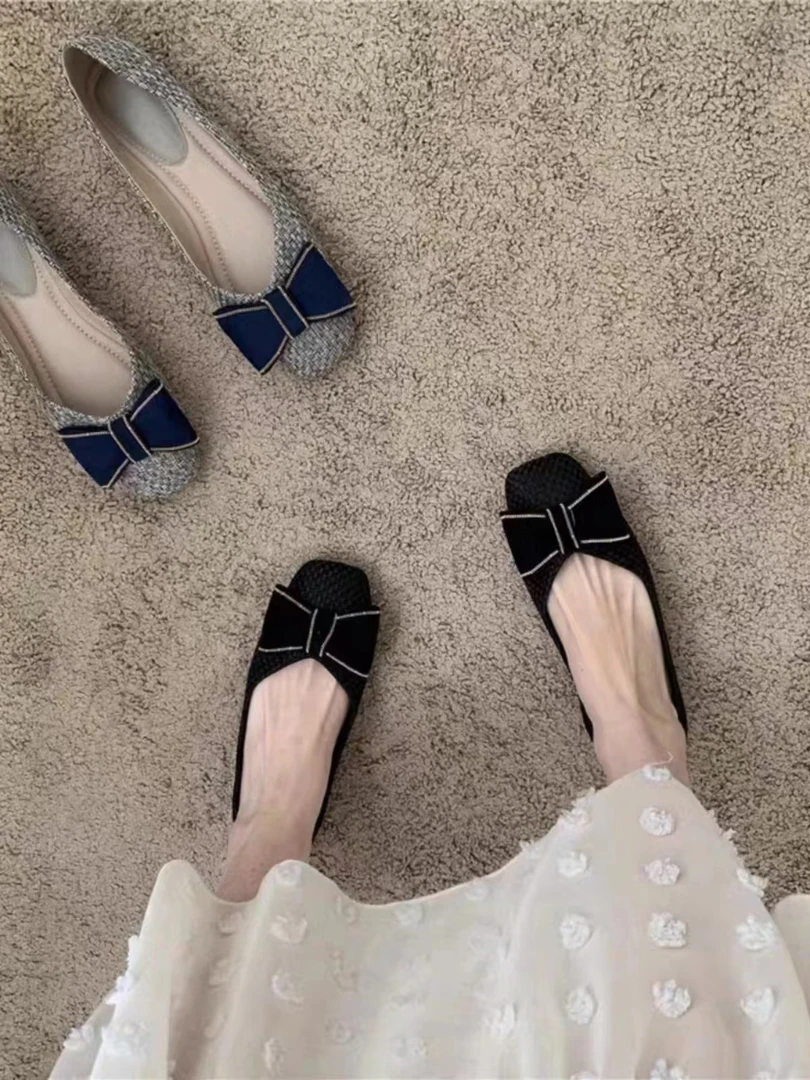 【222号】方根单鞋女软底豆豆鞋2024夏季法式蝴蝶结 0849-27（A-4）