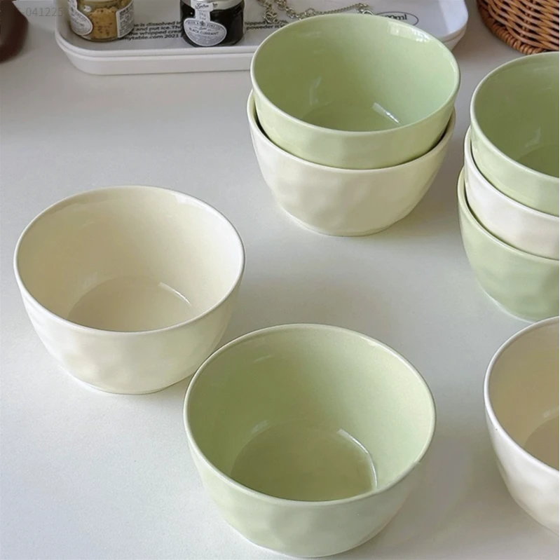 高颜值奶油风情侣手捏米饭碗餐具家用瓷豌酸奶碗陶瓷碗日式吃饭碗