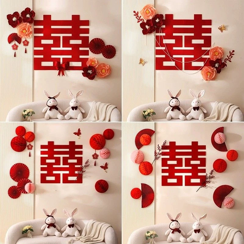 婚房布置套装男方结婚新房装饰网红女方卧室房间床头背景墙拉花