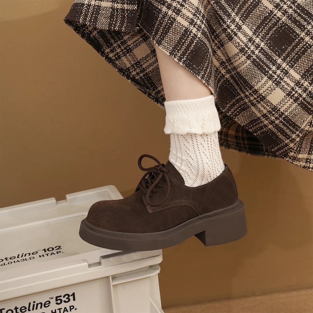 厚底乐福鞋女鞋2025春季新款百搭粗跟单鞋