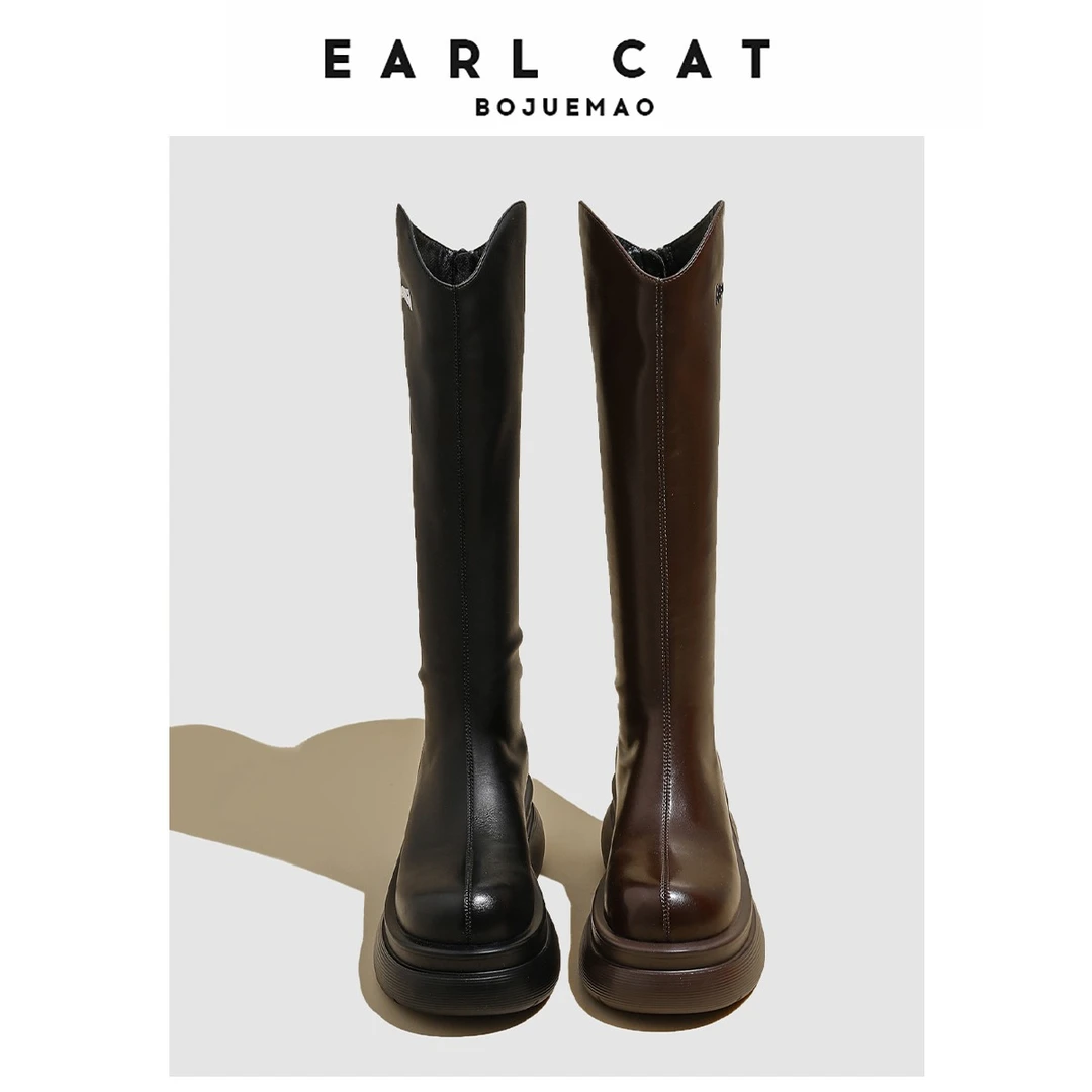 【清仓-不退换】英伦风厚底长筒靴女新款不过膝骑士靴高筒拉链长靴