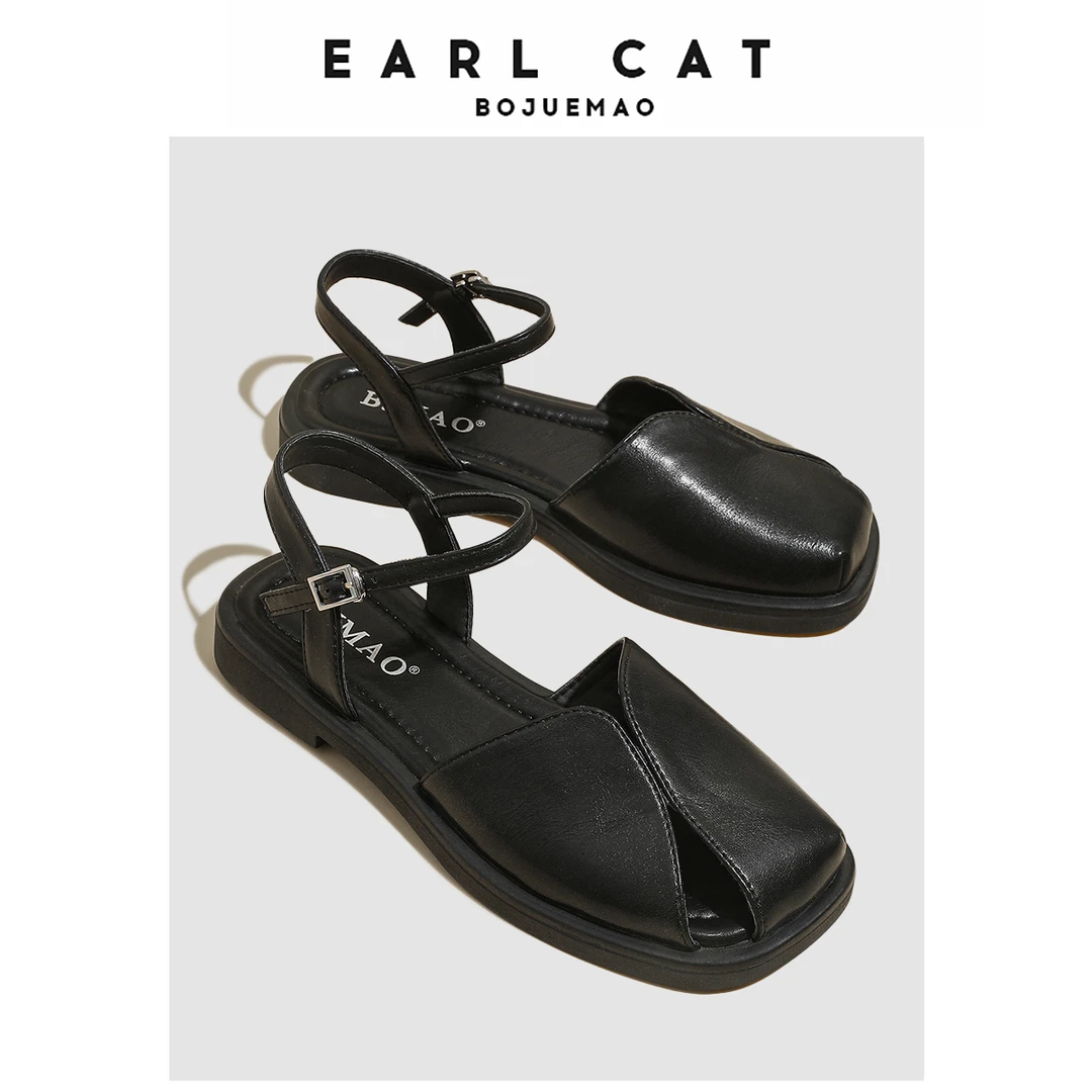 （清仓05）头凉鞋女2025夏季新款平底一字带软底后空罗马沙滩鞋