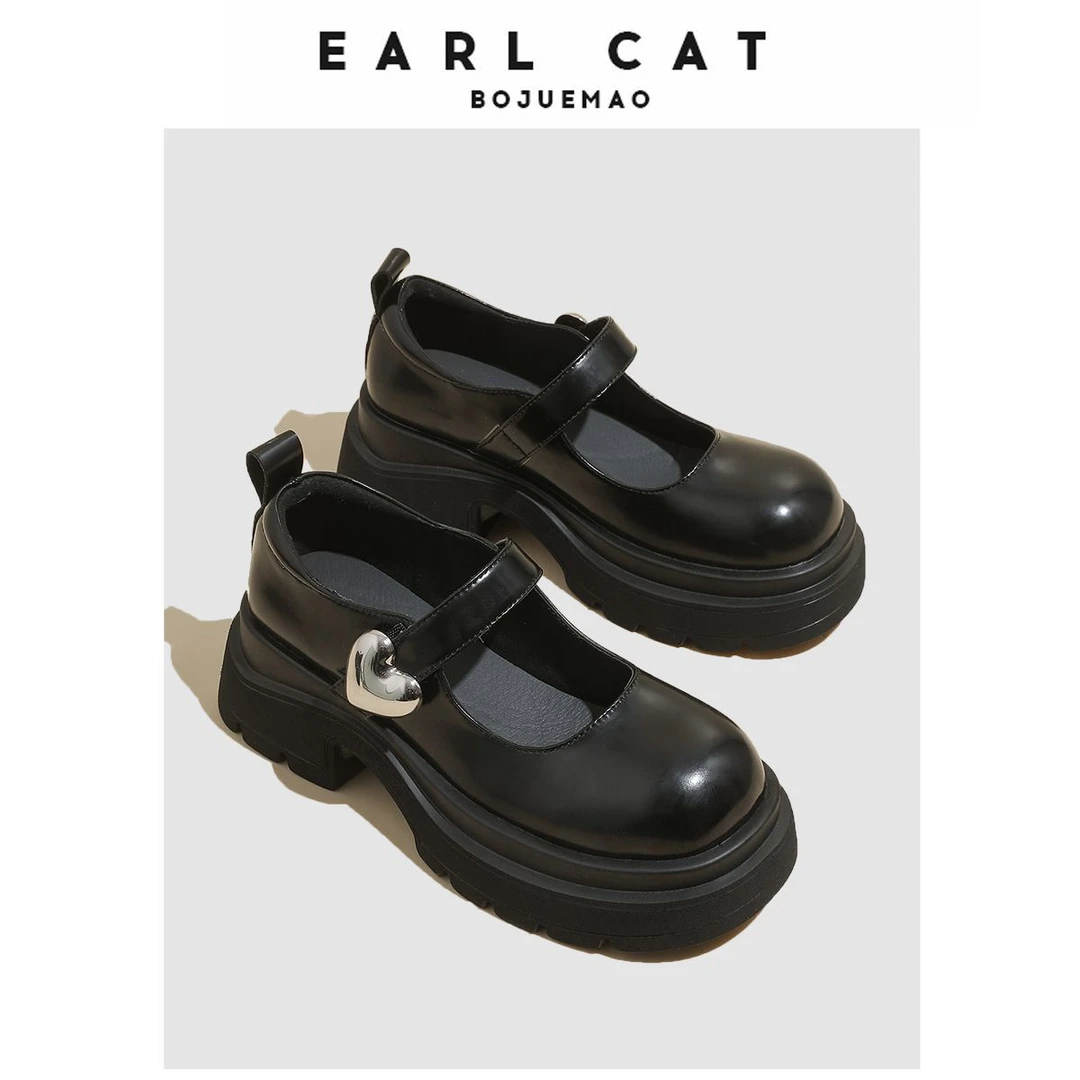 【清仓】圆头厚底玛丽珍鞋女2024夏季新款百搭增高小皮鞋爱心扣单鞋