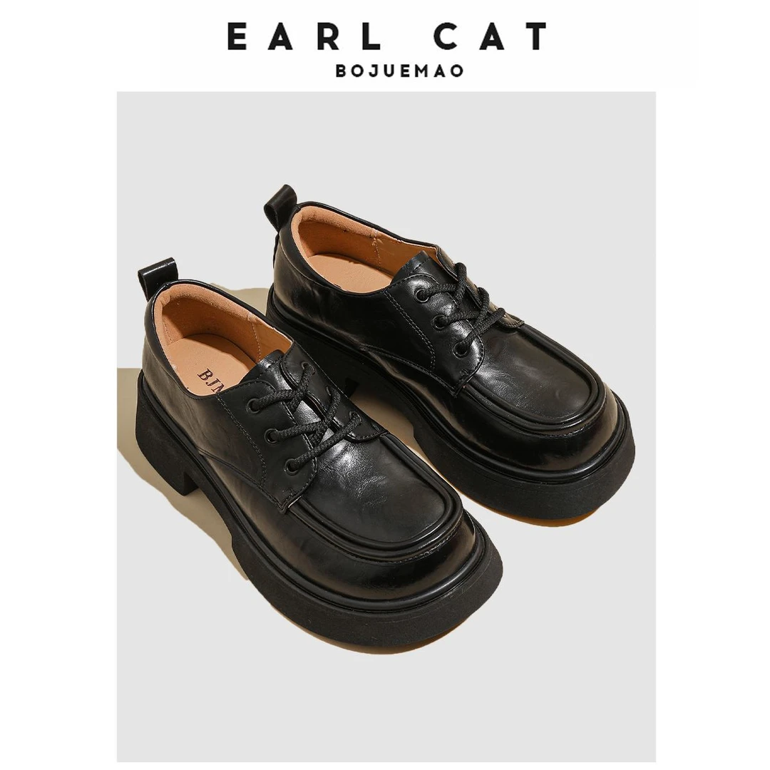 厚底小皮鞋女2025夏季新款英伦风真皮系带春款平底乐福鞋子