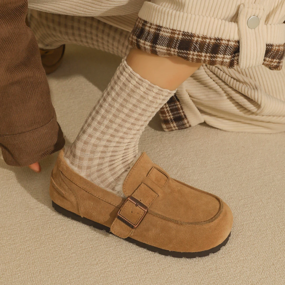 （清仓）勃肯鞋棉鞋女2024秋冬新款一脚蹬毛毛鞋加绒保暖厚底雪地靴