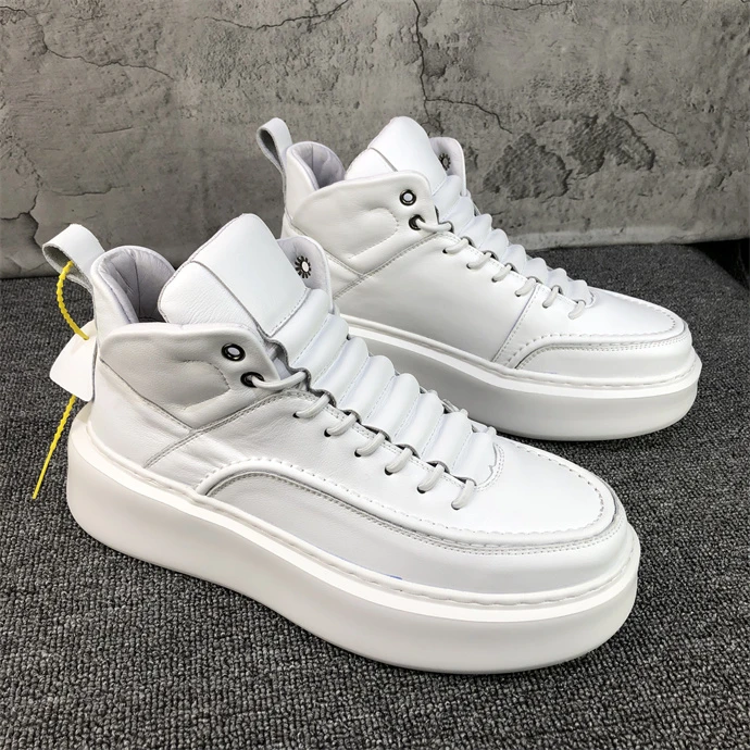 白色高帮鞋男2023年春季新款套脚厚底百搭潮流男士中帮休闲短靴
