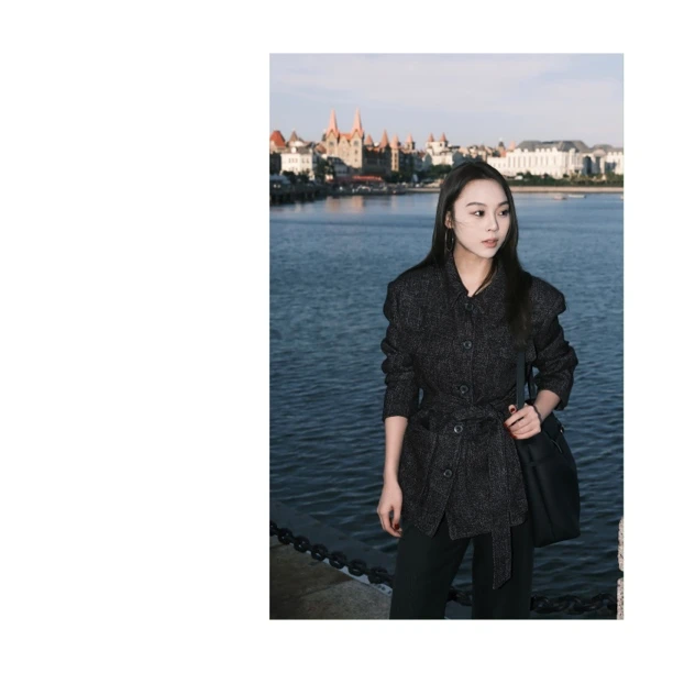 【大牌翻领粗花呢外套】秋冬薄款极简大方外套