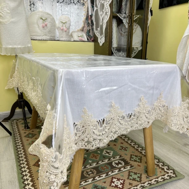 新疆包邮乌市发货 pvc防水防油免洗蕾丝边透明台布桌布
