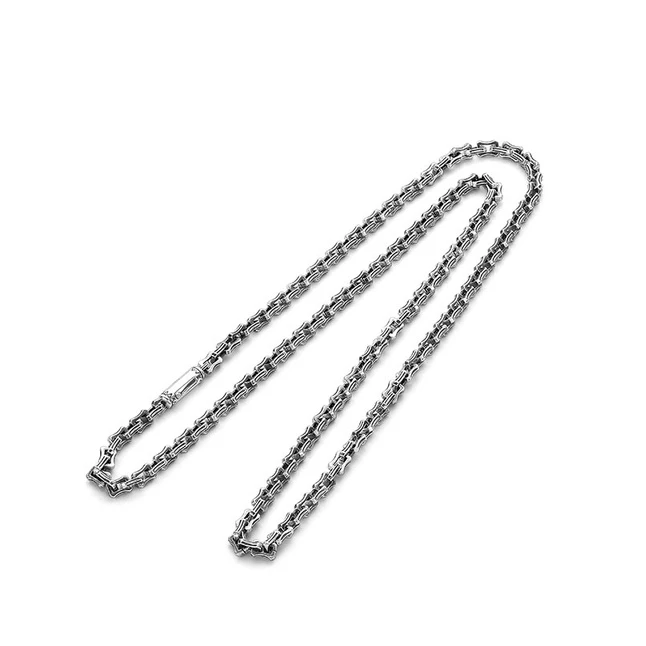 链子925银 纯银项链男士加粗加厚复古硫化素链潮流嘻哈锁骨链高街