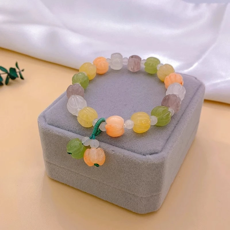 非金属仿水晶手链 七彩南瓜珠手串小南瓜手多色非金属珐琅珠手串