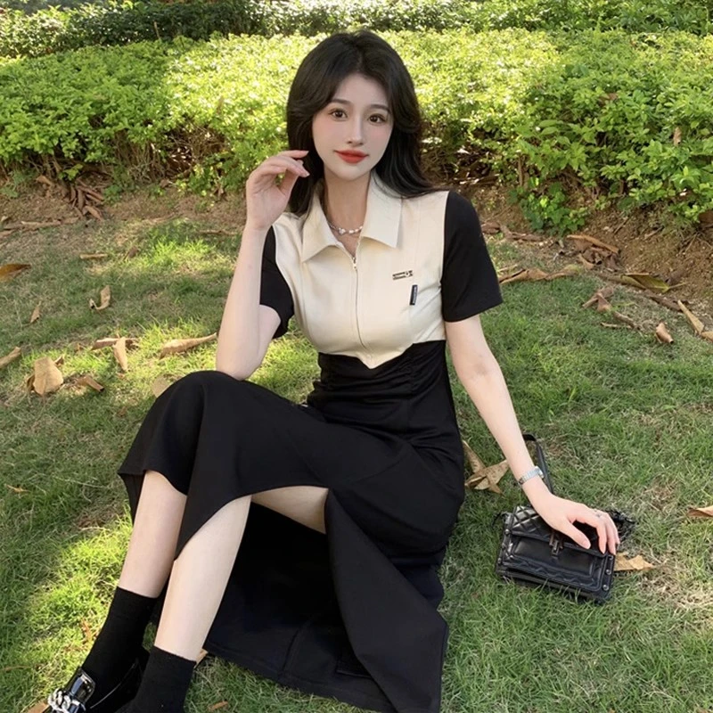 夏季法式polo领别致收腰温柔风连女装衣裙质感高级感设计感小众